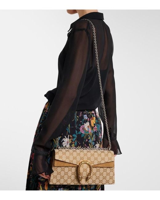 Gucci Natural Dionysus Gg Canvas Small Suede-Trimmed Crossbody Bag