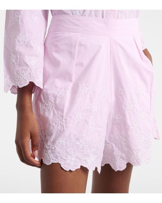 Juliet Dunn Pink Embroidered Cotton Poplin Shorts