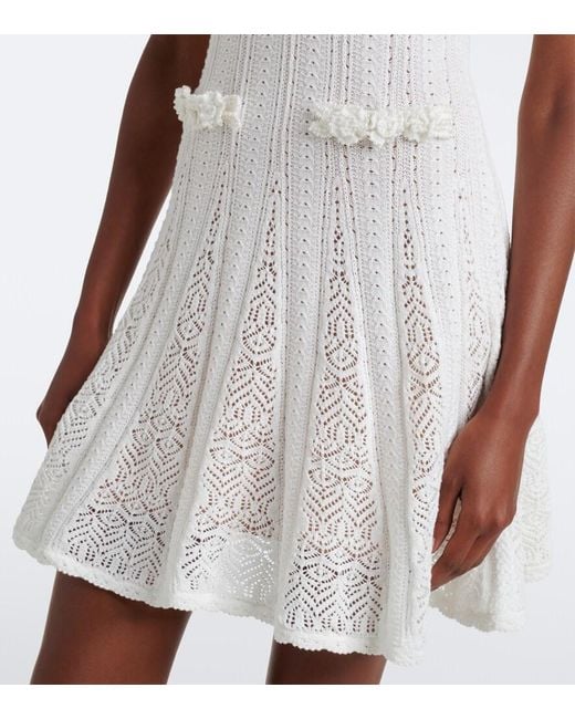 Self-Portrait White Embellished Knitted Cotton Minidress