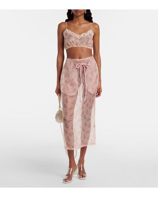 Simone Rocha Pink Floral Midi Skirt