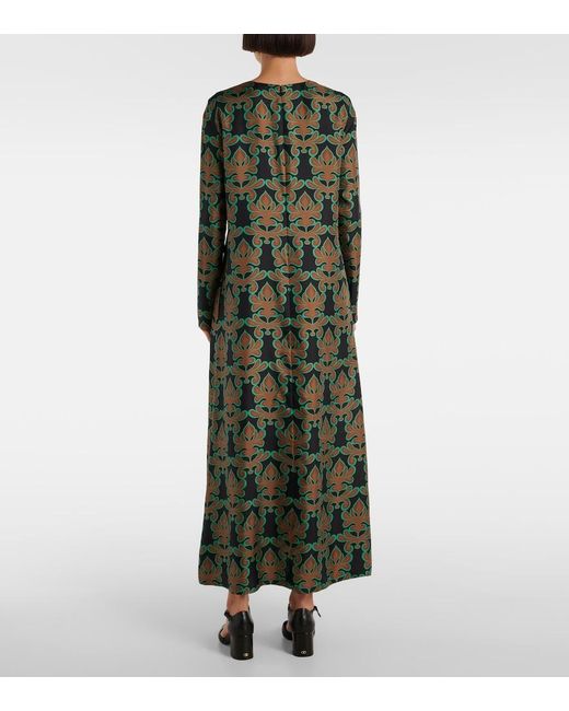 LaDoubleJ Green Swing Printed Silk Twill Midi Dress