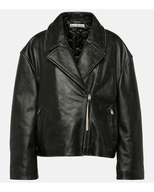 Acne Black Leather Jacket With A 'Vintage' Effect