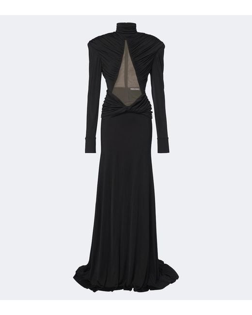 David Koma Black Cutout Ruched Jersey Gown