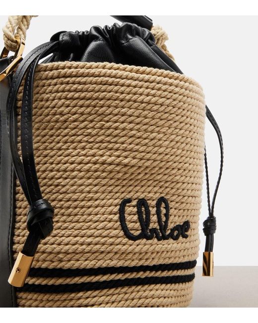 Chloé Black Soleil Mini Raffia-Effect Bucket Bag