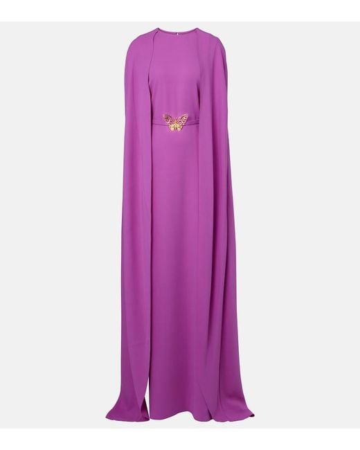 Oscar de la Renta Purple Caped Silk-Blend Gown