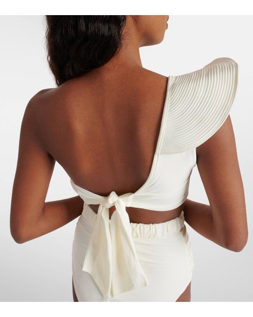Johanna Ortiz White Ruffled One-shoulder Bikini Top