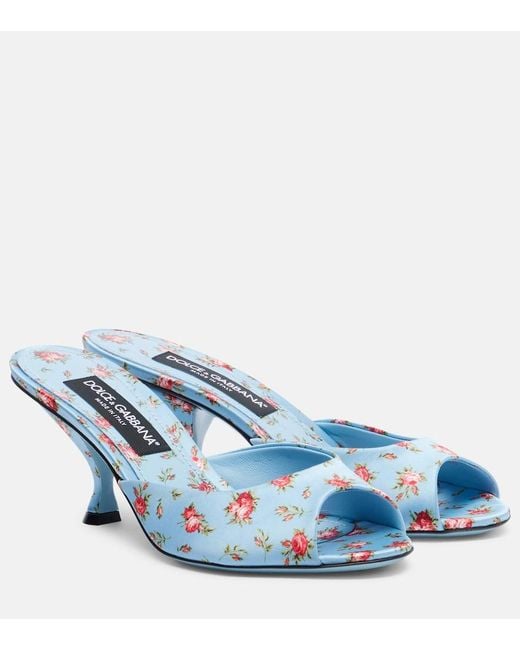 Dolce & Gabbana Blue Keira 60 Floral Satin Mules