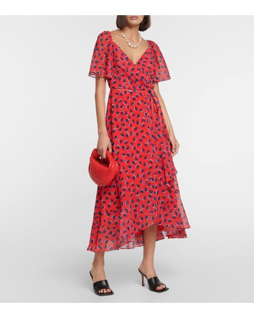 Carolina Herrera Red Heart-print Midi Dress