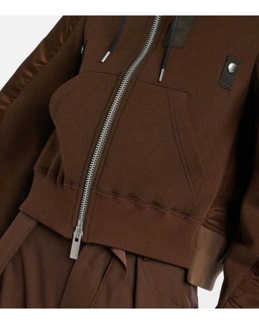 Sacai Brown Paneled Cotton-Blend Fleece Zip-Up Hoodie
