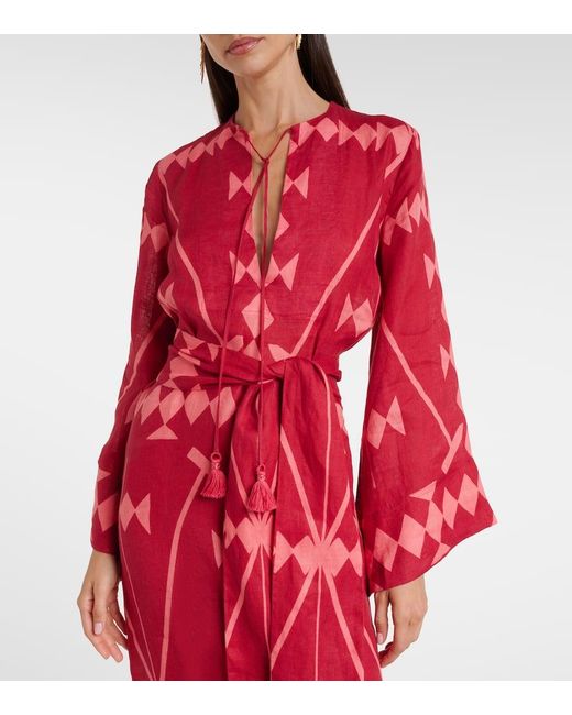 Vestido Largo De Lino Estampado Johanna Ortiz de color Red