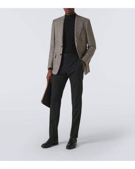 Tom Ford Brown Shelton Houndstooth Wool-Blend Blazer for men