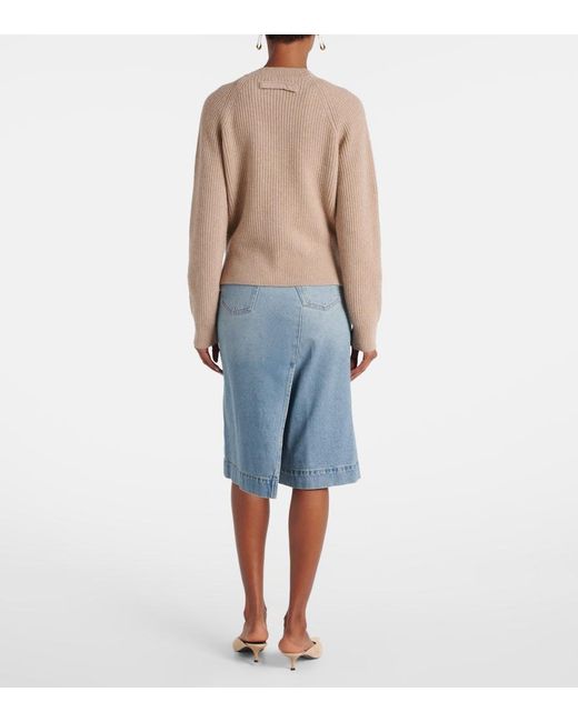 Victoria Beckham Natural Ribbed-Knit Wool And Cashmere Cardigan