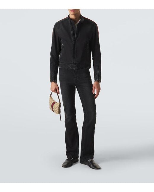 Gucci Black Web Stripe Flared Jeans for men