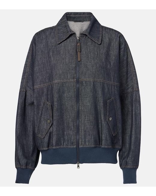 Brunello Cucinelli Blue Denim Bomber Jacket
