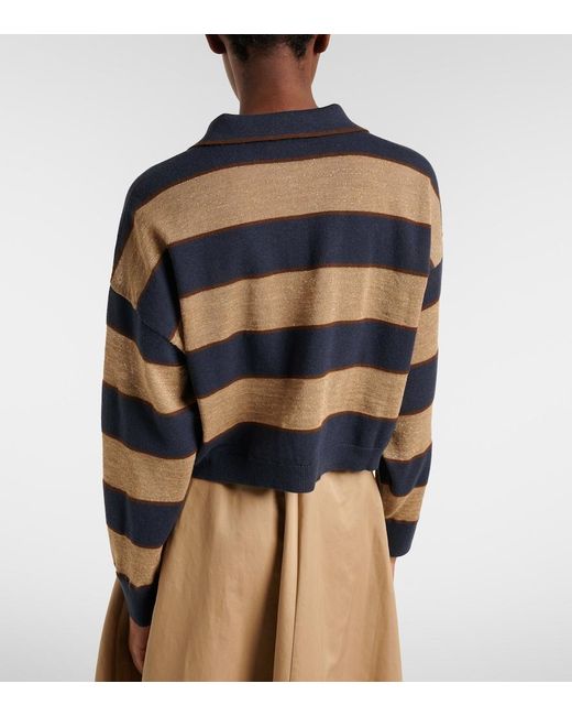 Brunello Cucinelli Blue Wool, Cashmere, And Silk Polo Sweater
