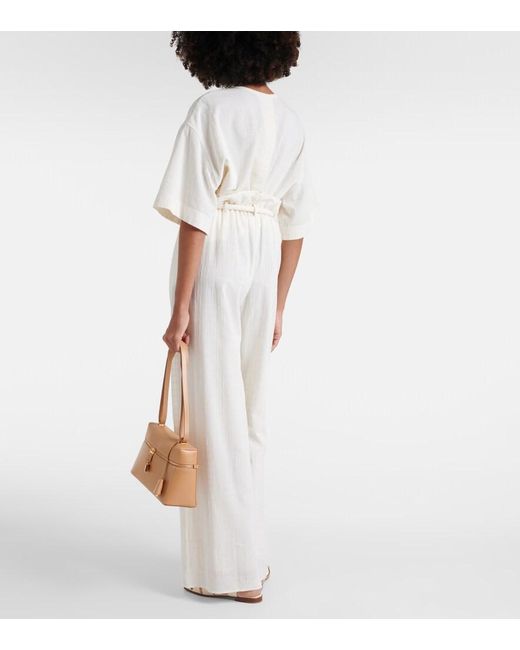 Loro Piana White Tristin Checked Cotton-Blend Wide-Leg Pants