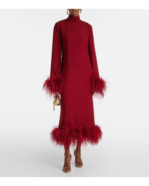 Taller Marmo Red Gina Feather-Trimmed Midi Dress