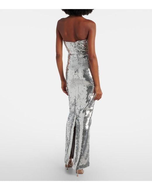 The New Arrivals Ilkyaz Ozel White Sisu Bow-Detail Sequined Gown