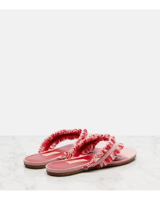 Jimmy Choo Pink Bay Fringed Canvas Thong Sandals