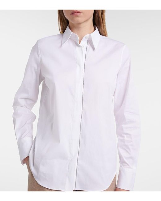 Brunello Cucinelli White Monili Cotton-Blend Poplin Shirt