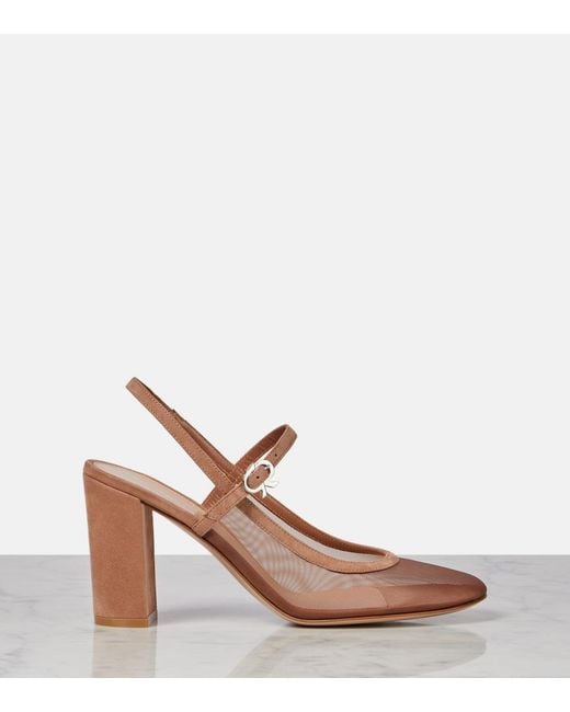 Gianvito Rossi Brown Francoise 85 Suede-Trimmed Slingback Pumps