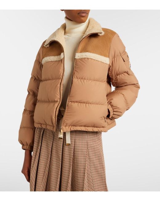 Moncler Brown Aurore Shearling-Trimmed Down Jacket