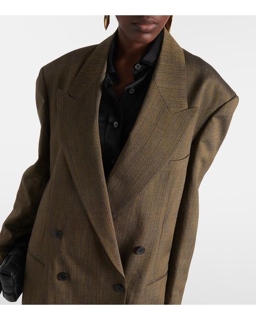 Dries Van Noten Green Double-Breasted Cotton-Blend Blazer