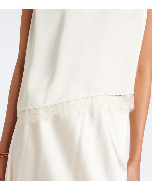 Vince White Lace-Trimmed Satin Top