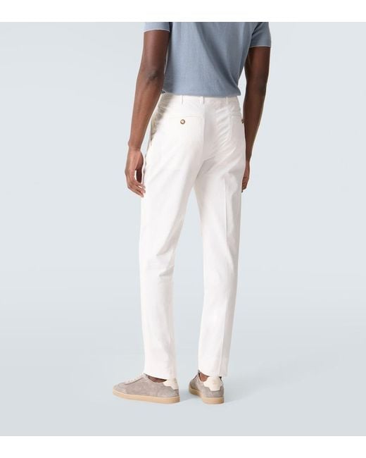 Brunello Cucinelli White Cotton-Blend Slim Pants for men