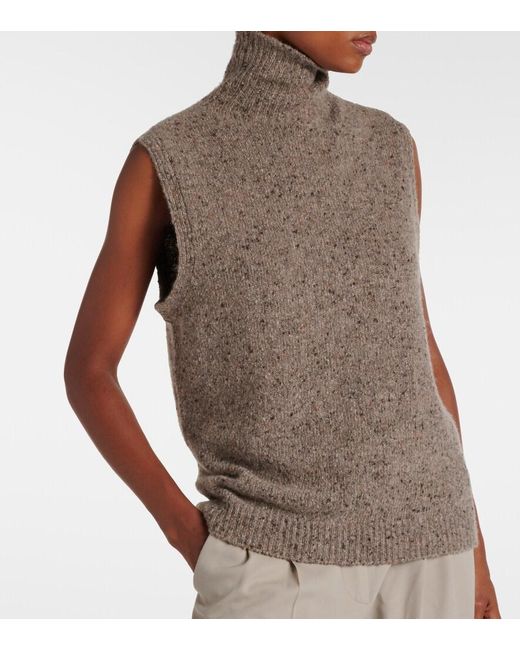 The Row Brown Merilas Cashmere Turtleneck Top
