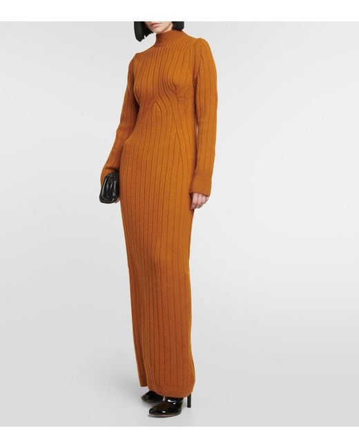 Dries Van Noten Brown Teagan Cable-Knit Wool Maxi Dress