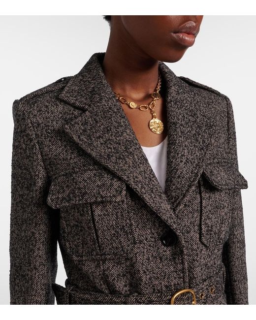 Chloé Black Belted Herringbone Wool-Blend Coat