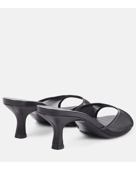 Staud Gray Brigitte 55 Leather-Trimmed Mesh Mules