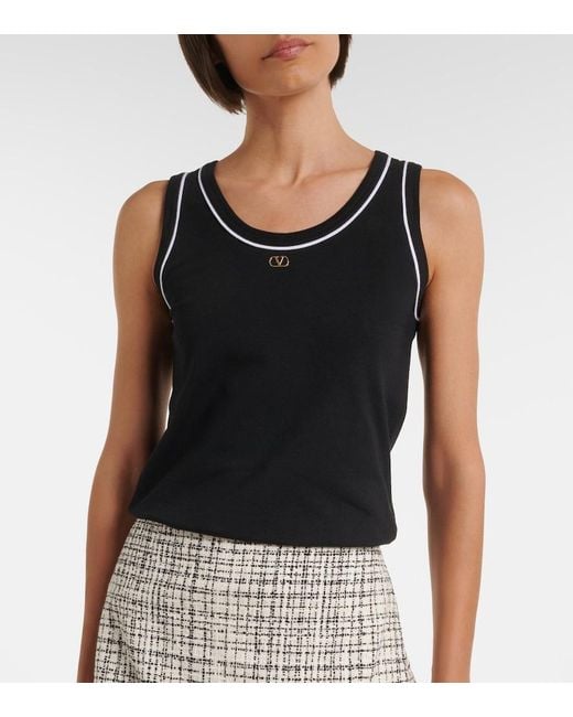 Valentino Black Vlogo Cotton Jersey Tank Top