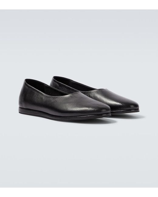 Saman Amel Black City Leather Slip-On Shoes for men