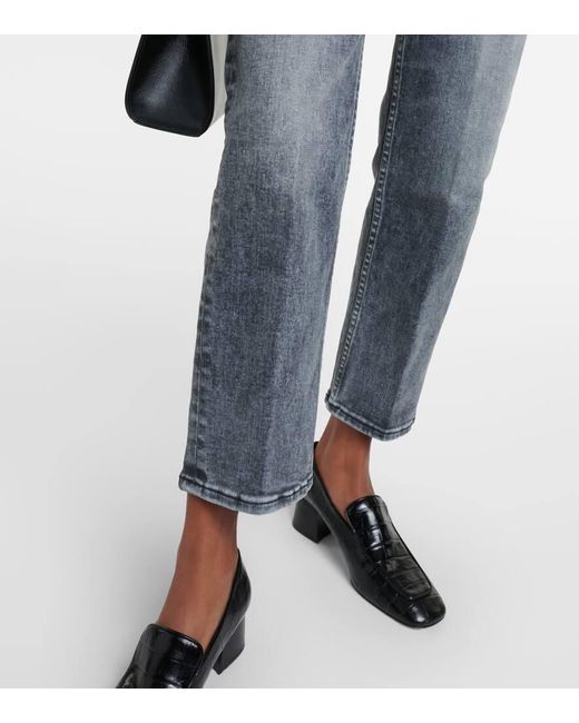 Re/done Gray 70s Stove Pipe High-rise Cropped Jeans