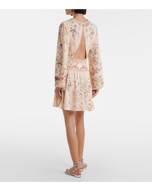Camilla Natural Embellished Floral Silk Minidress