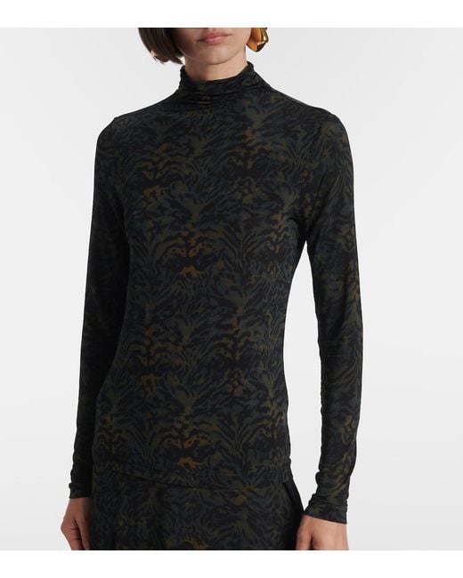 Ulla Johnson Black Aurelia Printed Jersey Turtleneck Top