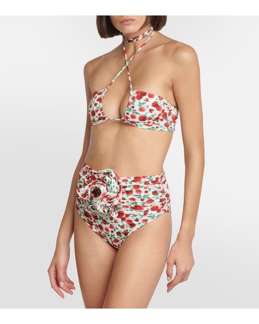 Magda Butrym Red Floral-Printed Halterneck Bikini Top