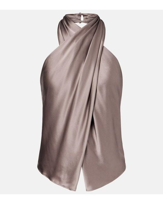 The Sei Brown Draped Halterneck Silk Charmeuse Top