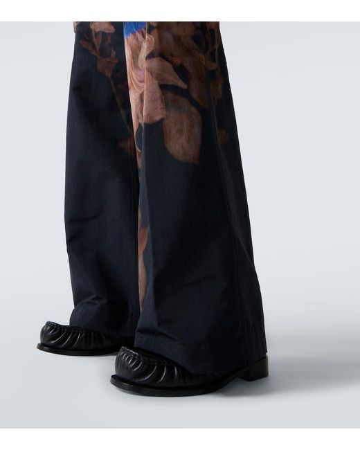 Dries Van Noten Blue Pilan Floral Wool-Blend Taffeta Wide-Leg Pants for men