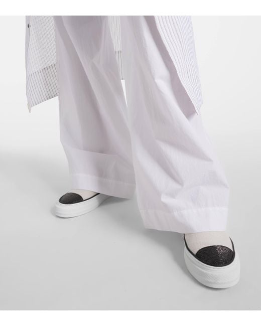 Brunello Cucinelli White Monili-embellished Slip-on Sneakers