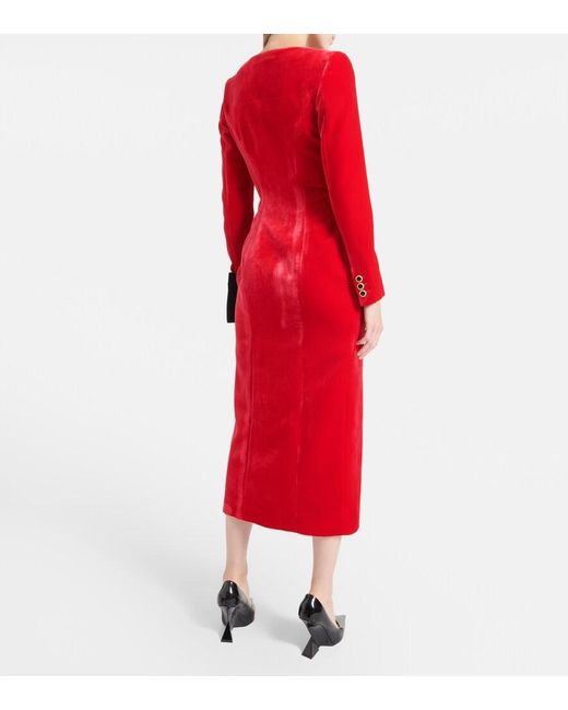 Alessandra Rich Red Velvet Midi Dress