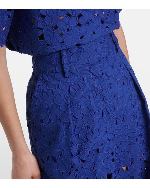 Rebecca Vallance Blue Zaffre Broderie Anglaise Cotton Flared Pants