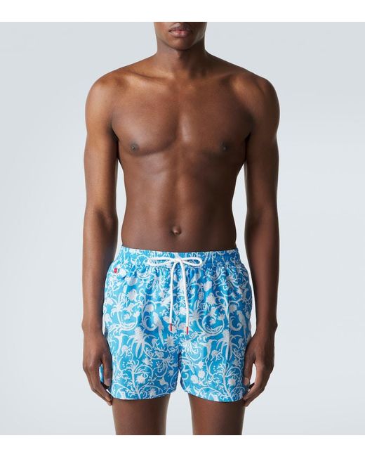 Kiton Blue Printed Swim Trunks for men