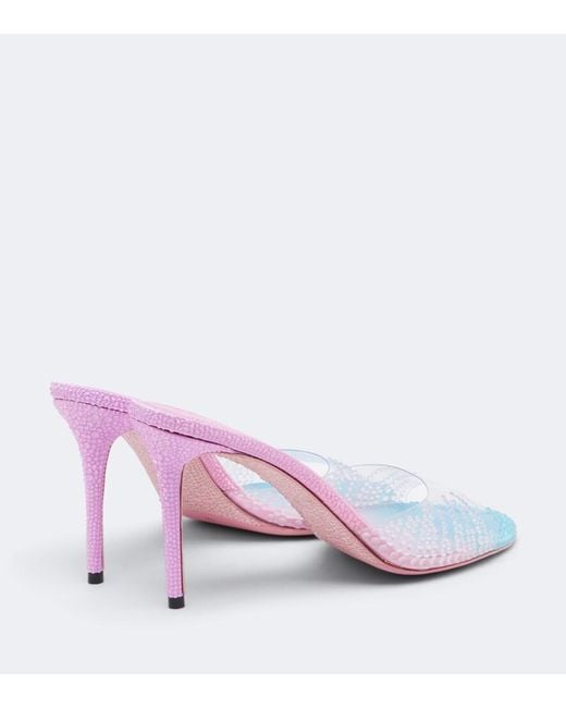 Mach & Mach Pink Crystal Flame Embellished Pvc Mules