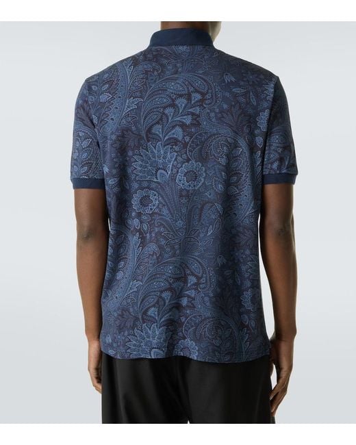 Etro Blue Paisley Cotton Polo Shirt for men