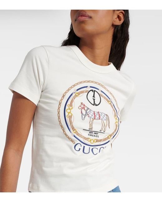 Gucci White T-Shirt Aus Baumwolljersey Mit GG