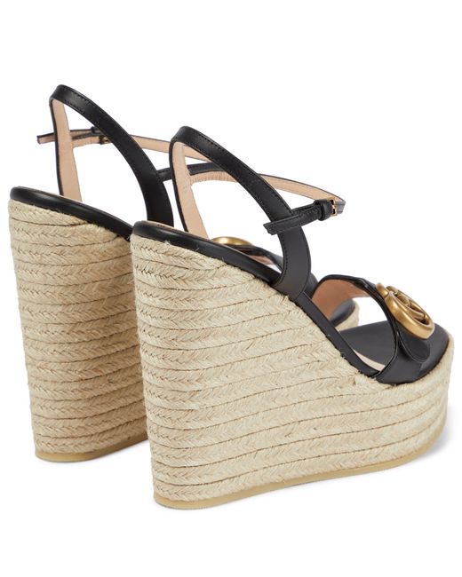 Gucci Leather Espadrille Wedge Sandals in Metallic | Lyst