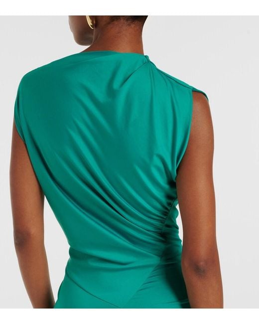 Victoria Beckham Green Asymmetric Gathered Jersey Midi Dress